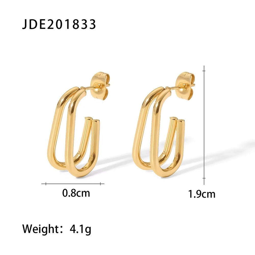18K Gold Plated Double Layer Hoop Earrings - Picture 5 of 6